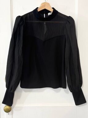 Flat White Anthropologie Women’s Black Bishop-Sleeve Blouse Size Small